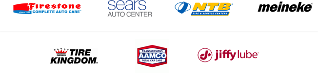 Our shop network includes: Firestone, Sears, NTB, Tire Kingdom, Meineke, AAMCO and Jiffy Lube.